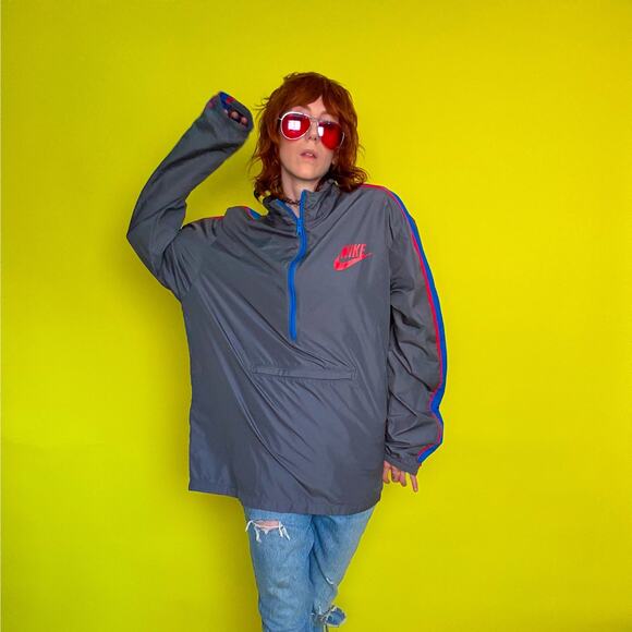 Nike Unisex Gray and Blue Striped Windbreaker Jacket - Picture 10 of 14